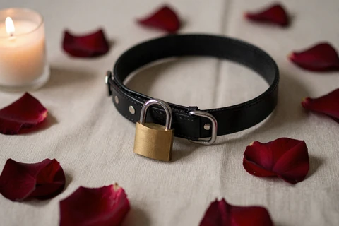 Leather collar and rose petal still life - SPH kink guide for beginners article cover