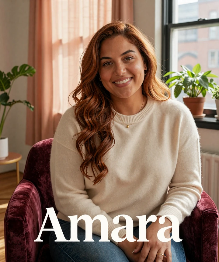Amara, a curvy Small Penis Club member relaxing in a Brooklyn loft - representing the inclusive RealIntimacy members hub