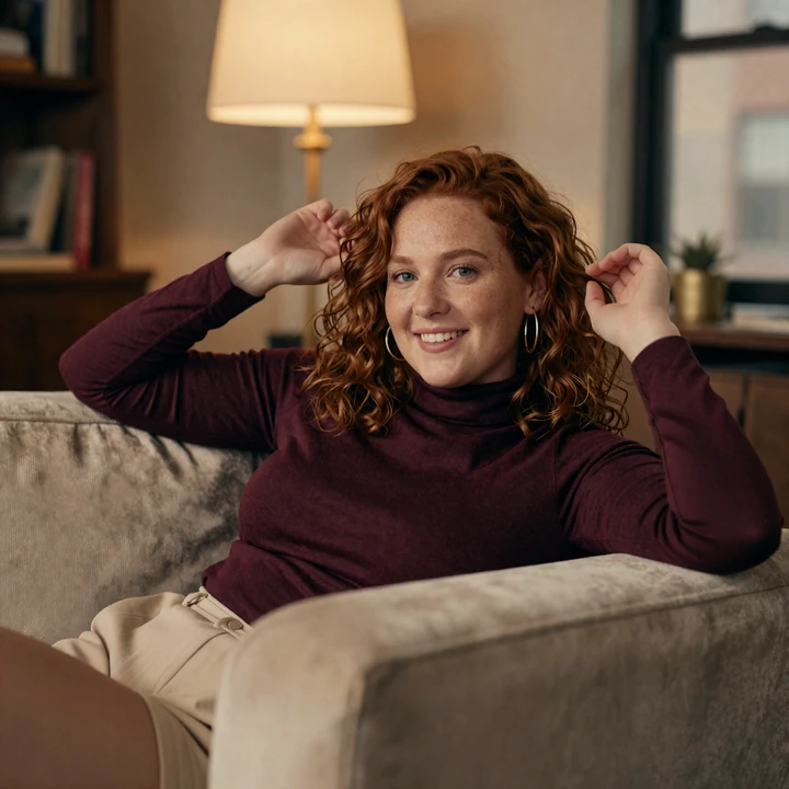 Sienna, a kink-aware RealIntimacy member, relaxing in a warm Brooklyn loft - representing the SPH community